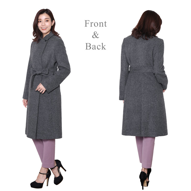 レディース チェスターコート ウール ジャガード織り ミドル丈