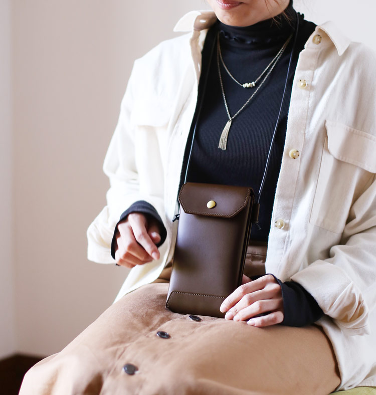 Jamale スマホポーチ 牛革 財布 レディース