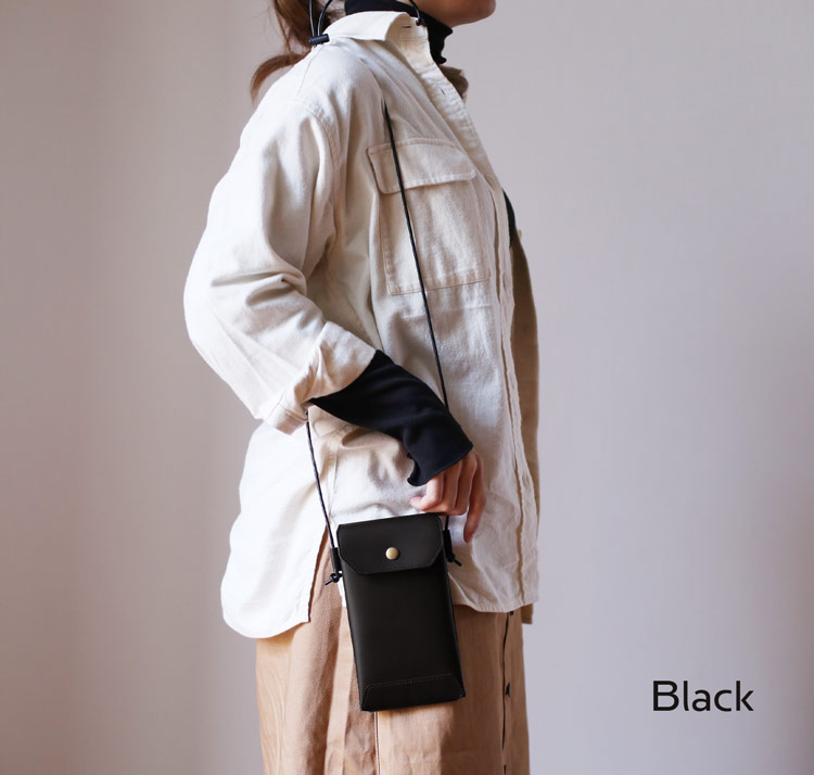Jamale スマホポーチ 牛革 ブラック レディース