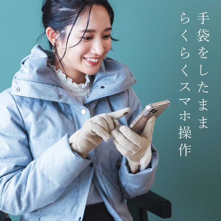 ニット＆ボア スマホ対応 グローブ レディース 手袋 秋冬 ファスナー付き