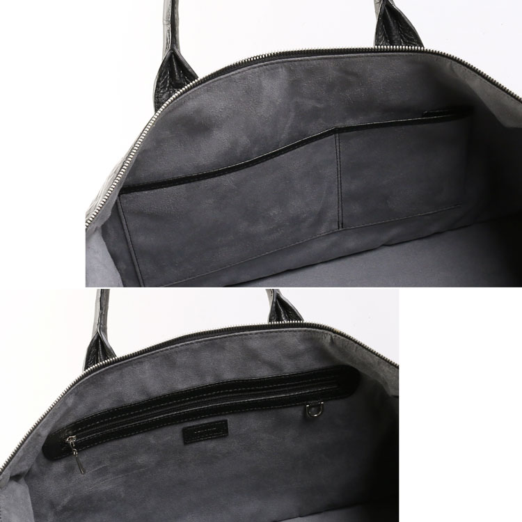 クロコダイル ボストン バッグ マット 加工 2WAY ショルダー ブラック