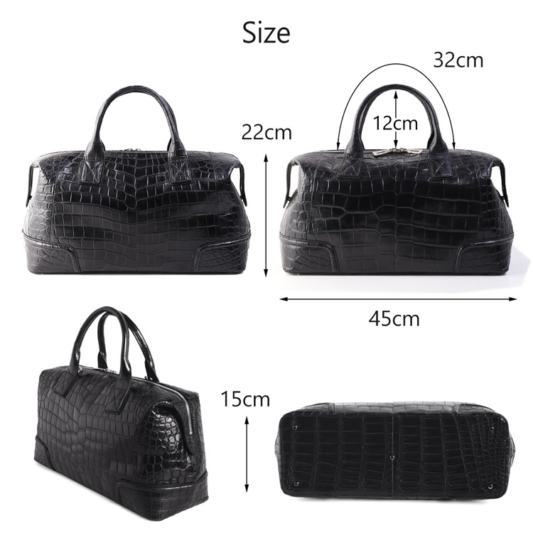 クロコダイル ボストン バッグ マット 加工 2WAY ショルダー ブラック