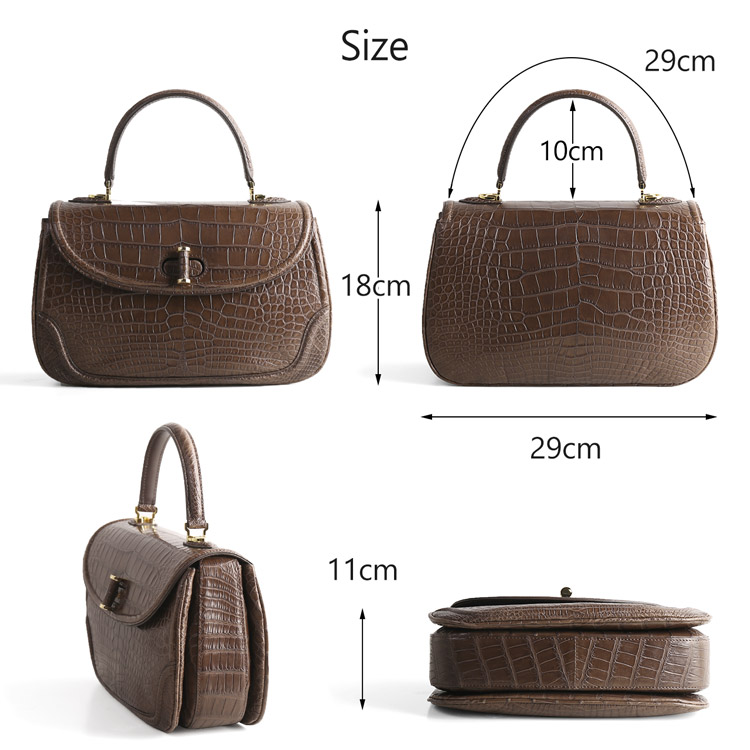 【1点限り】 クロコダイル ハンド バッグ マット 加工 2WAY ショルダー ダークブラウン