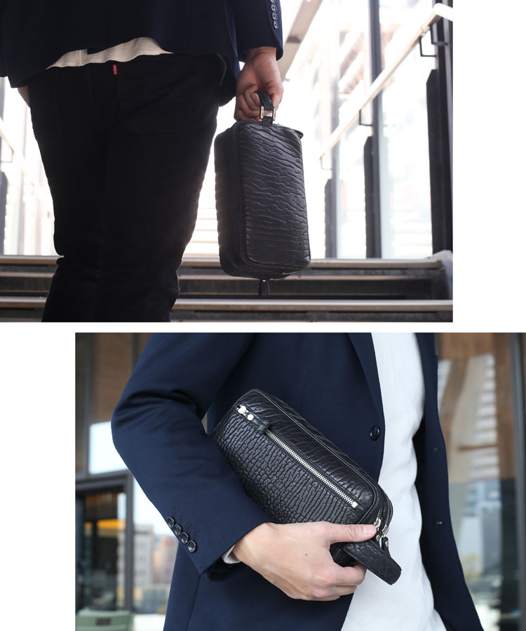 セカンドバッグ ダブルファスナー メンズ アザラシ 本革 シールスキン レザー