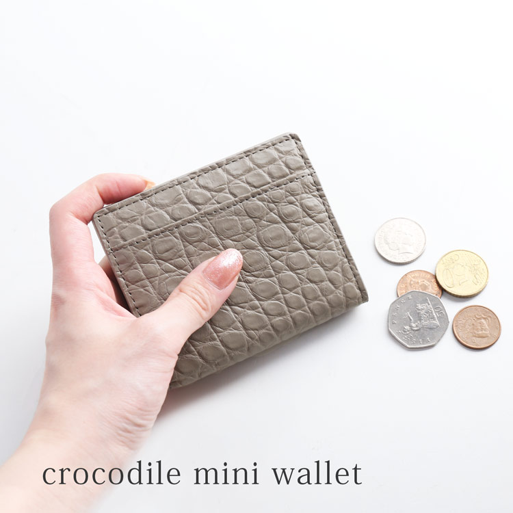クロコダイル 財布 ミニ 小さい 小さめ ミニウォレット コインケース レディース ベージュ