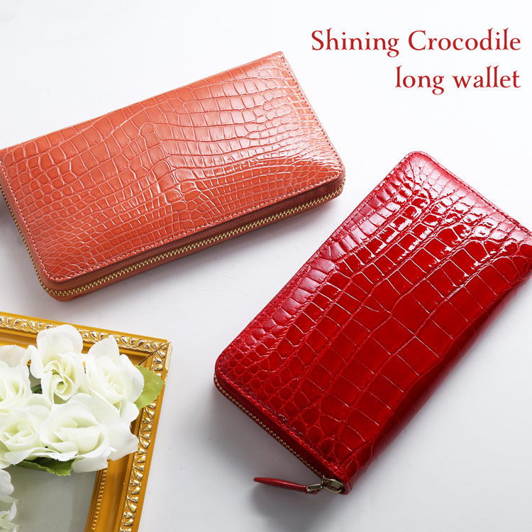シャイニング クロコダイル 長財布 財布 ピンク レッド 大容量 大きい お財布 レディース 女性 かわいい