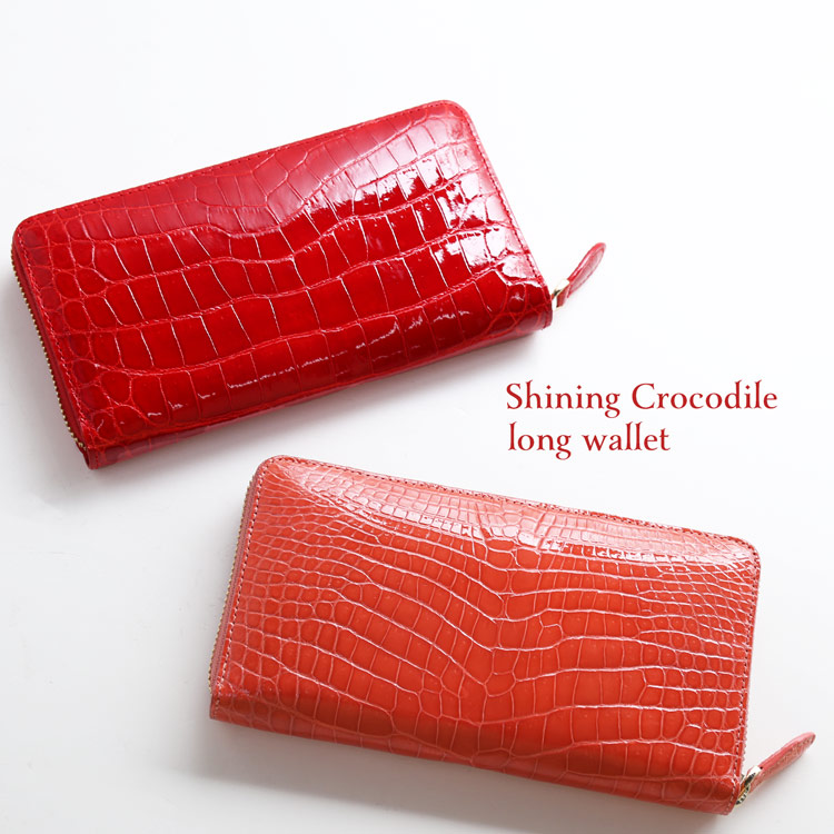 シャイニング クロコダイル 長財布 財布 ピンク レッド 大容量 大きい お財布 レディース 女性 かわいい