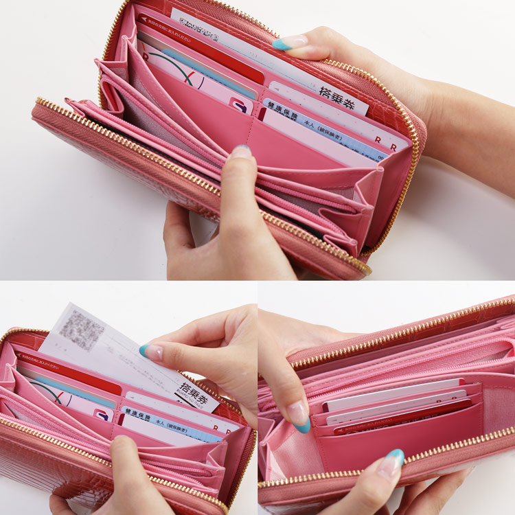 シャイニング クロコダイル 長財布 財布 ピンク レッド 大容量 大きい お財布 レディース 女性 かわいい
