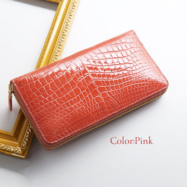 シャイニング クロコダイル 長財布 財布 ピンク レッド 大容量 大きい お財布 レディース 女性 かわいい