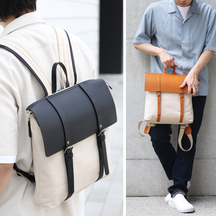 HALEINE ヌメ革 キャンバス 帆布 リュック ブラント 本革