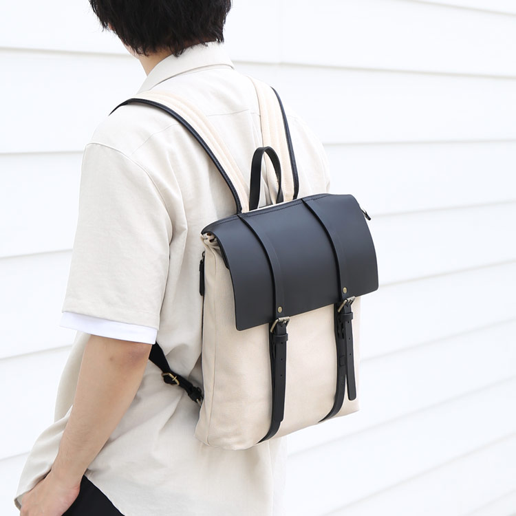 HALEINE ヌメ革 キャンバス 帆布 リュック ブラント 本革