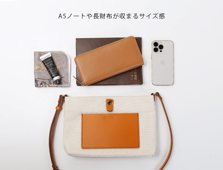HALEINE ヌメ革 キャンバス 帆布 サコッシュ バッグ ブラント 本革
