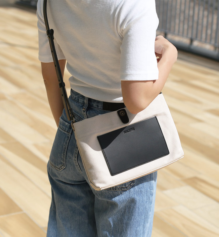 HALEINE ヌメ革 キャンバス 帆布 サコッシュ バッグ ブラント 本革