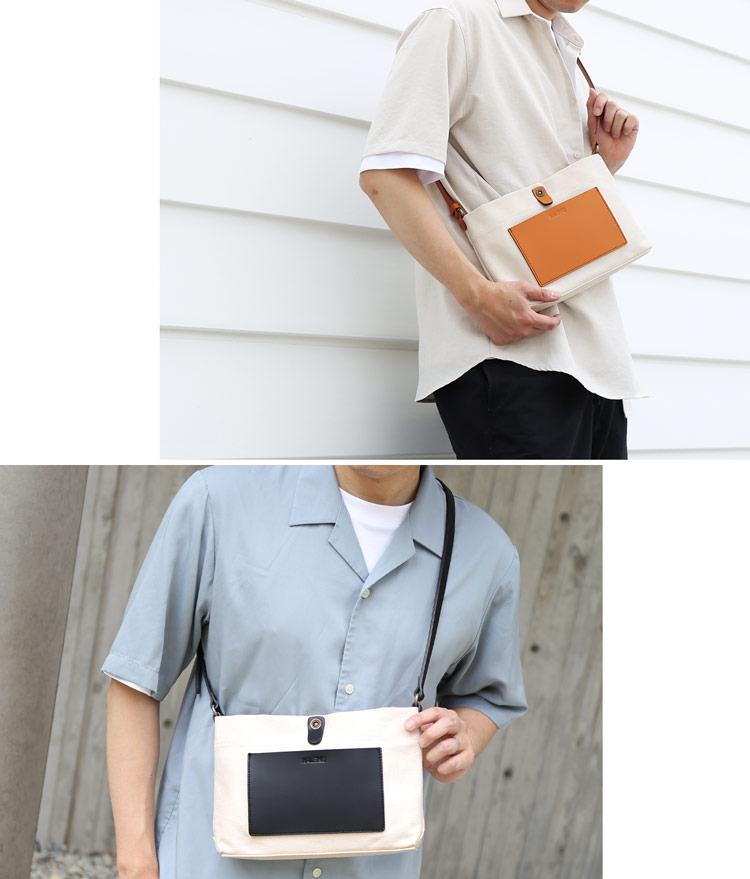 HALEINE ヌメ革 キャンバス 帆布 サコッシュ バッグ ブラント 本革