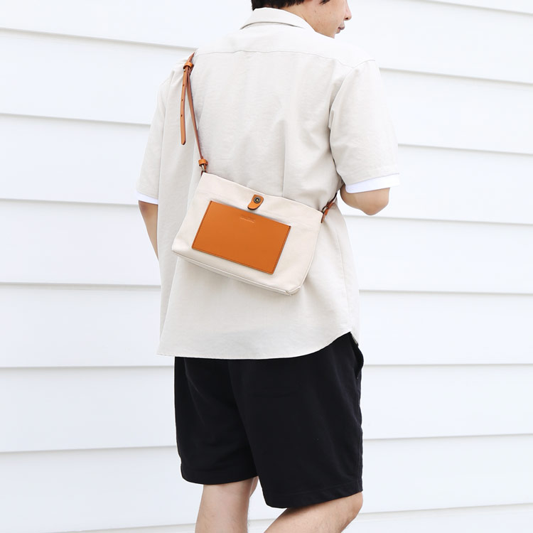 HALEINE ヌメ革 キャンバス 帆布 サコッシュ バッグ ブラント 本革