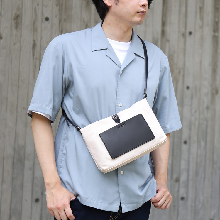 HALEINE ヌメ革 キャンバス 帆布 サコッシュ バッグ ブラント 本革