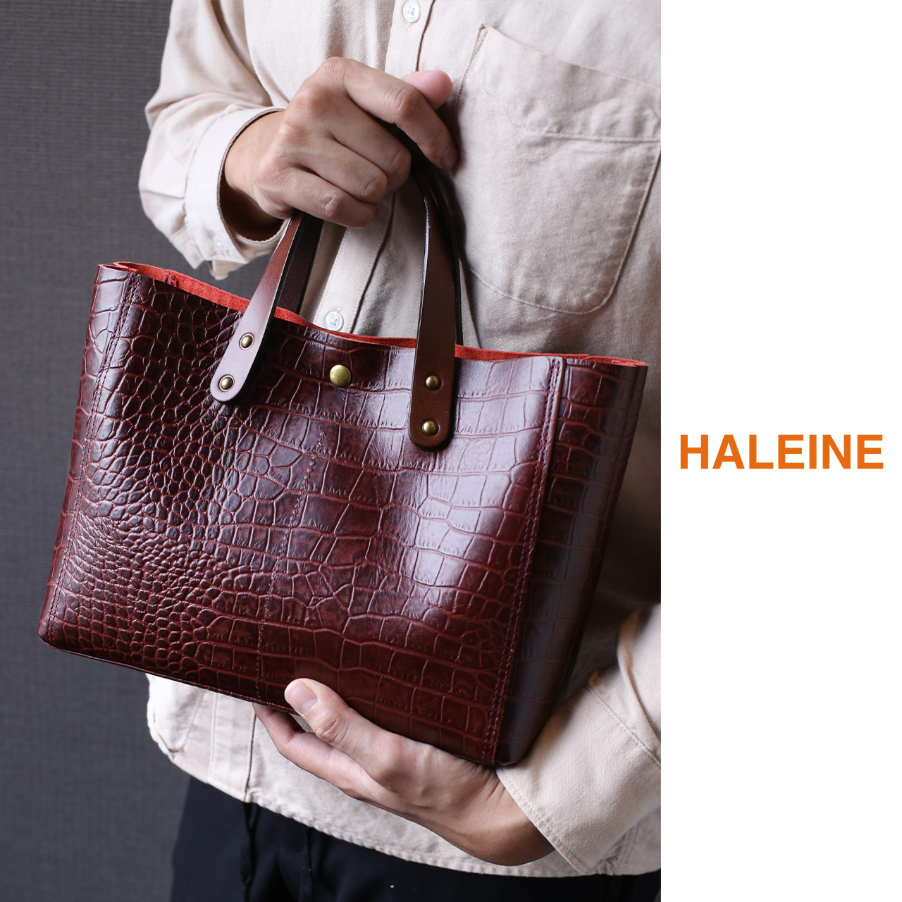 HALEINE クロコダイル 型押し トートバッグ ハンドバッグ 牛革  バッグ
