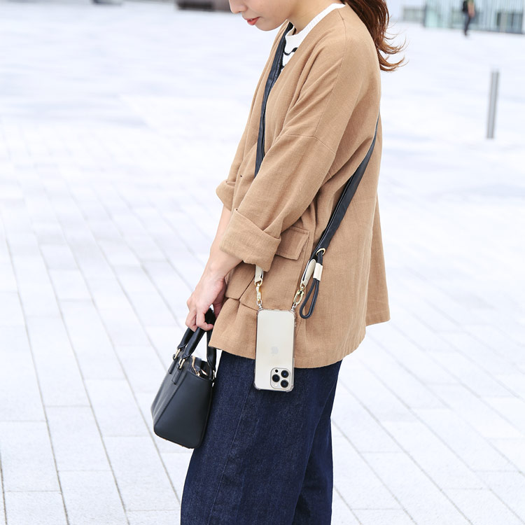 HALEINE アレンヌ 本革 スマホ ショルダーストラップ ブラック