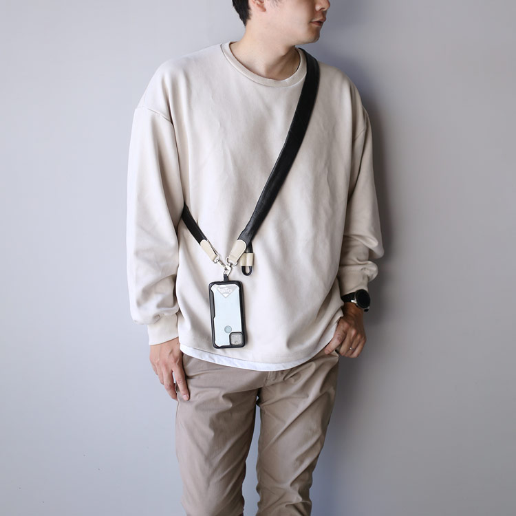 HALEINE アレンヌ 本革 スマホ ショルダーストラップ ブラック