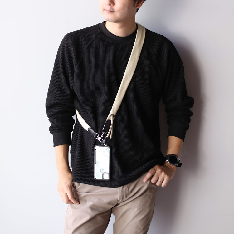 HALEINE アレンヌ 本革 スマホ ショルダーストラップ アイボリー