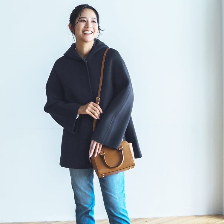 filomo ウール カシミヤ 一枚仕立て　フード付き コート アウター ミドル丈 ミッドナイトブルー