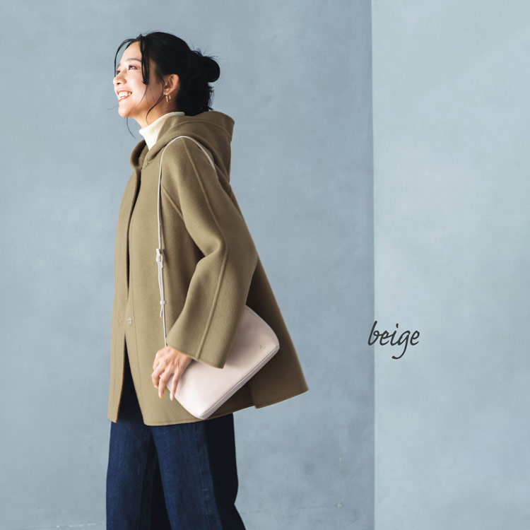 filomo ウール カシミヤ 一枚仕立て　フード付き コート アウター ミドル丈 ベージュ