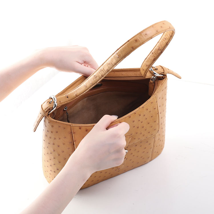 【訳あり】 オーストリッチ バッグ 2WAY ショルダー リボン チェスナット