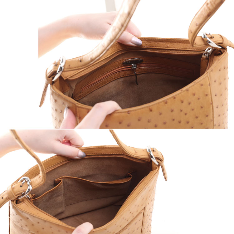 【訳あり】 オーストリッチ バッグ 2WAY ショルダー リボン チェスナット