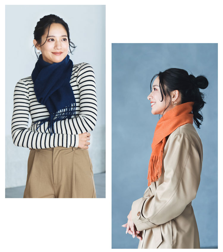 カシミヤ マフラー オレンジ ネイビー テラコッタ 青
