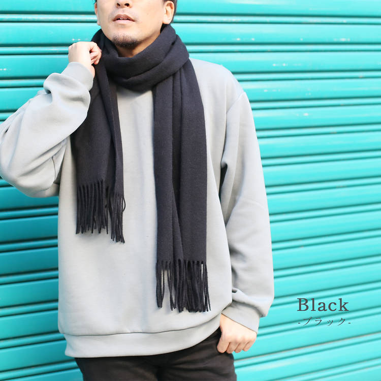 ブラック カシミヤ ブレンド マフラー メンズ filomo