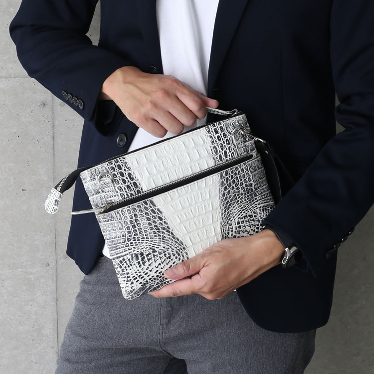 スモール クロコダイル ポロサス シャイニング 加工 センター取り 2way ハンドバッグ