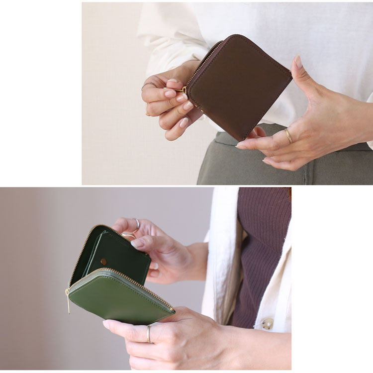 Jamale l字ファスナー 財布 ブラウン グリーン