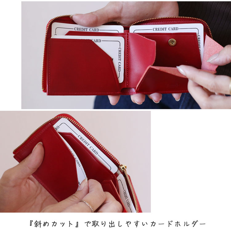 Jamale l字ファスナー 財布 牛革 コンパクト レッド カードホルダー