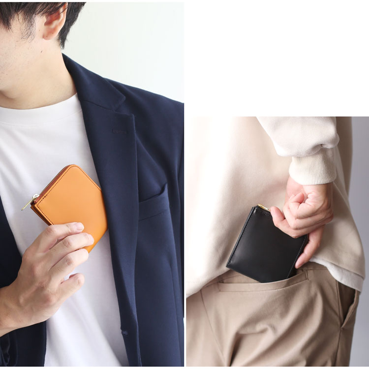 ミニ 小さい サイフ l字ファスナー 財布 キャメル ブラック