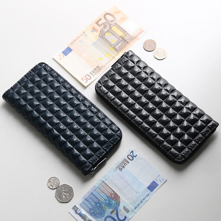 3Dデザイン 牛革 財布 ラウンドファスナー コンパクト 長財布 立体的 デザイン ダイヤ柄 ダイヤ模様 モード おしゃれ 幾何学