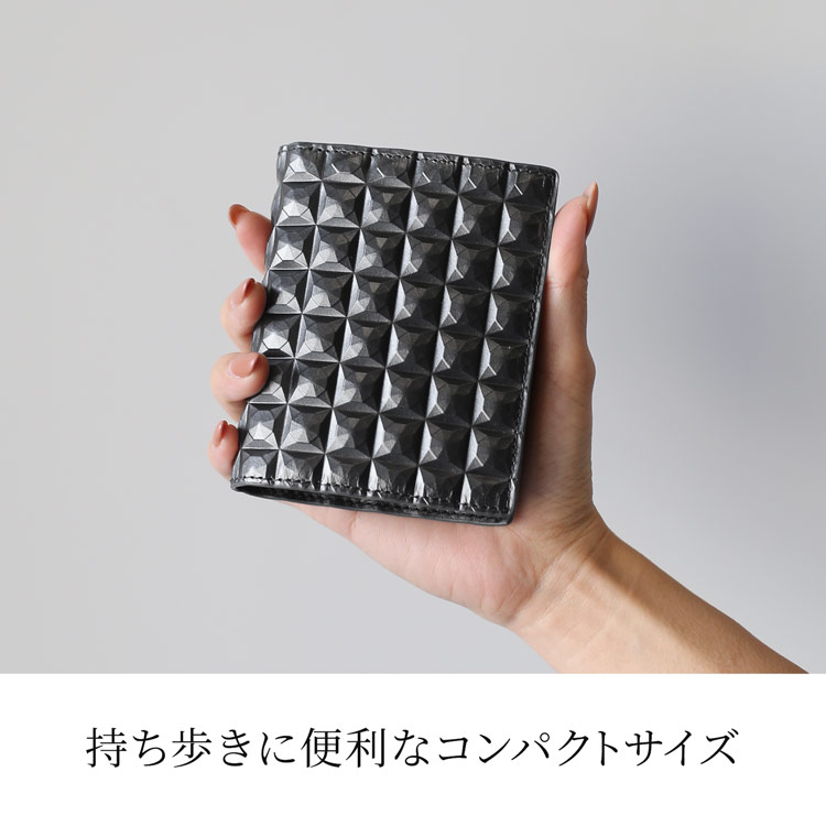 3Dデザイン 牛革 財布 コンパクト財布 2つ折り財布 ミニ財布 立体的 デザイン ダイヤ柄 ダイヤ模様 モード おしゃれ 幾何学