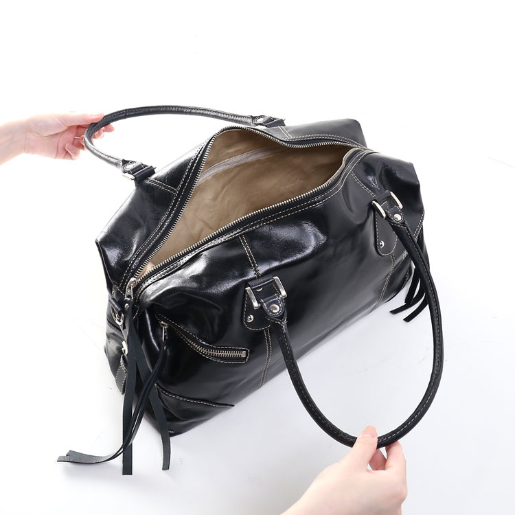 牛革 ボストン バッグ 日本製 フリンジ 2WAY ショルダー ダークブラウン ブラック