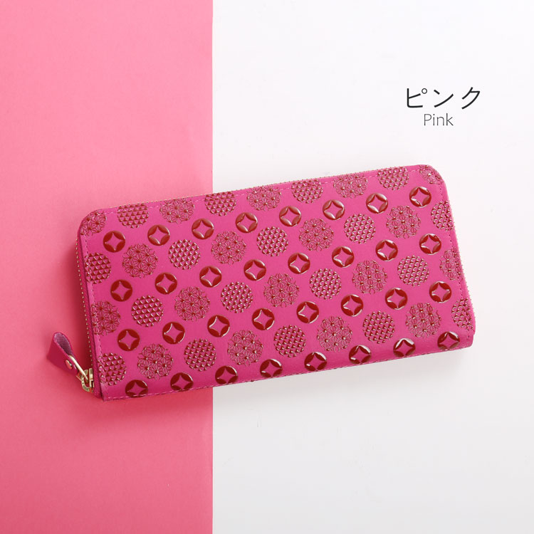印伝 本革 ピンク