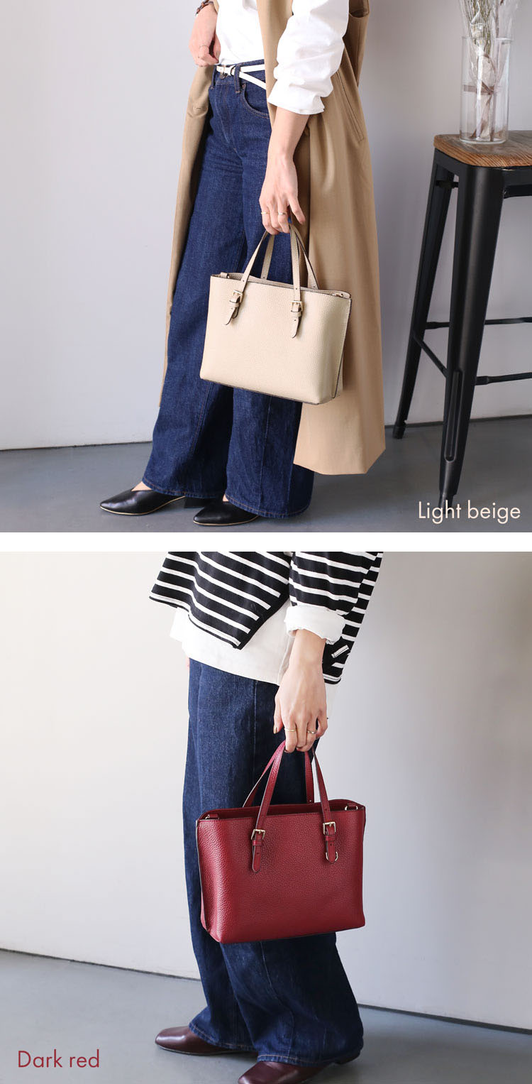 仕切り付き 牛革 2way ハンドバッグ
