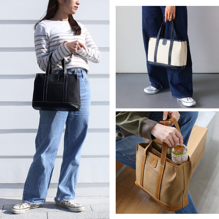 mieno 仕切り トートバッグ ハンドバッグ キャンバス レザー スタイル