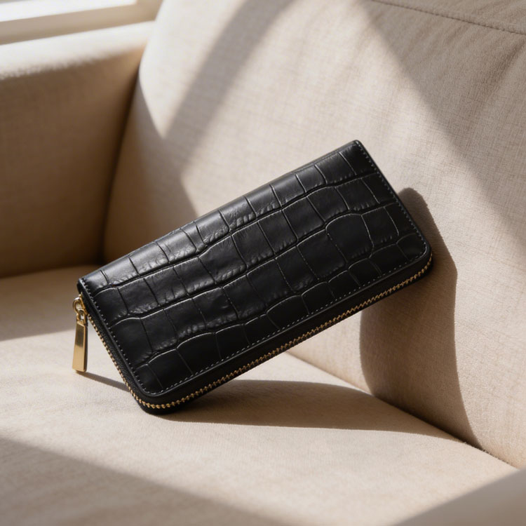 doob london クロコダイル型押し 牛革 長財布 メンズ ブラック