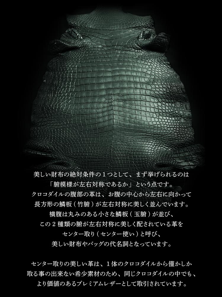 緑龍 クロコダイル 鰐 ワニ 長財布 ゴールドファスナー センター取り マット加工
