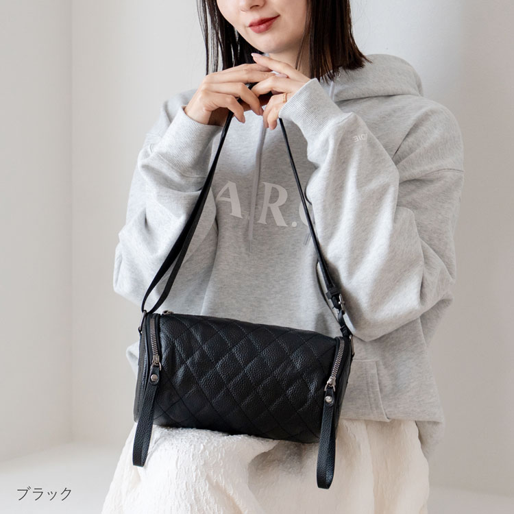 レザーロールバッグキルティングショルダーバッグ