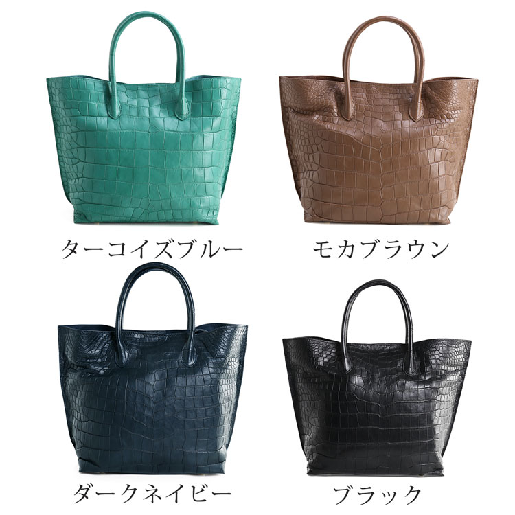 クロコダイル ハンドバッグ 2WAY ショルダー ワニ レザー ブラック ネイビー 黒 青