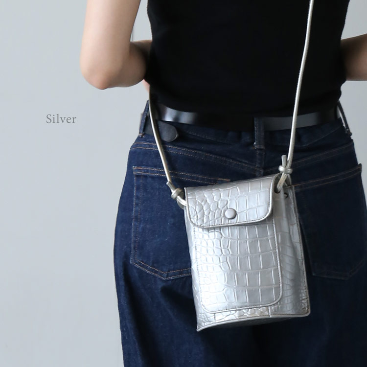 クロコダイル 本革 ミニショルダーバッグ シルバー