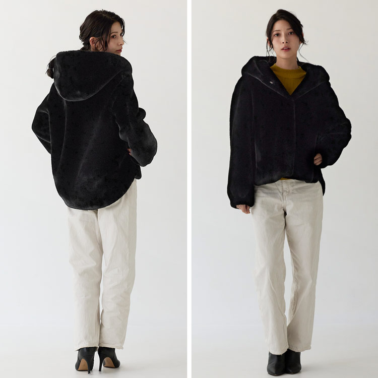 フェイクファージャケット ミンク調 ミンク風 フード付き ファージャケット エコファー