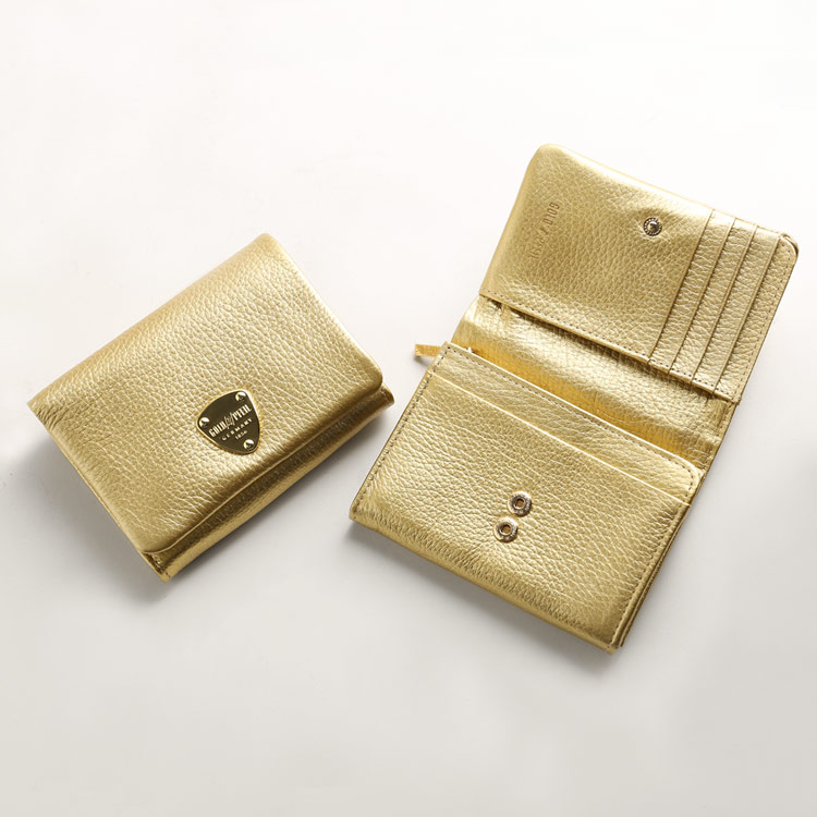 本革 コンパクト財布 折り財布 GOLD PFEIL ゴールド 金色 金運 ミニ財布 金 ゴールド 金色 金運 財布 金