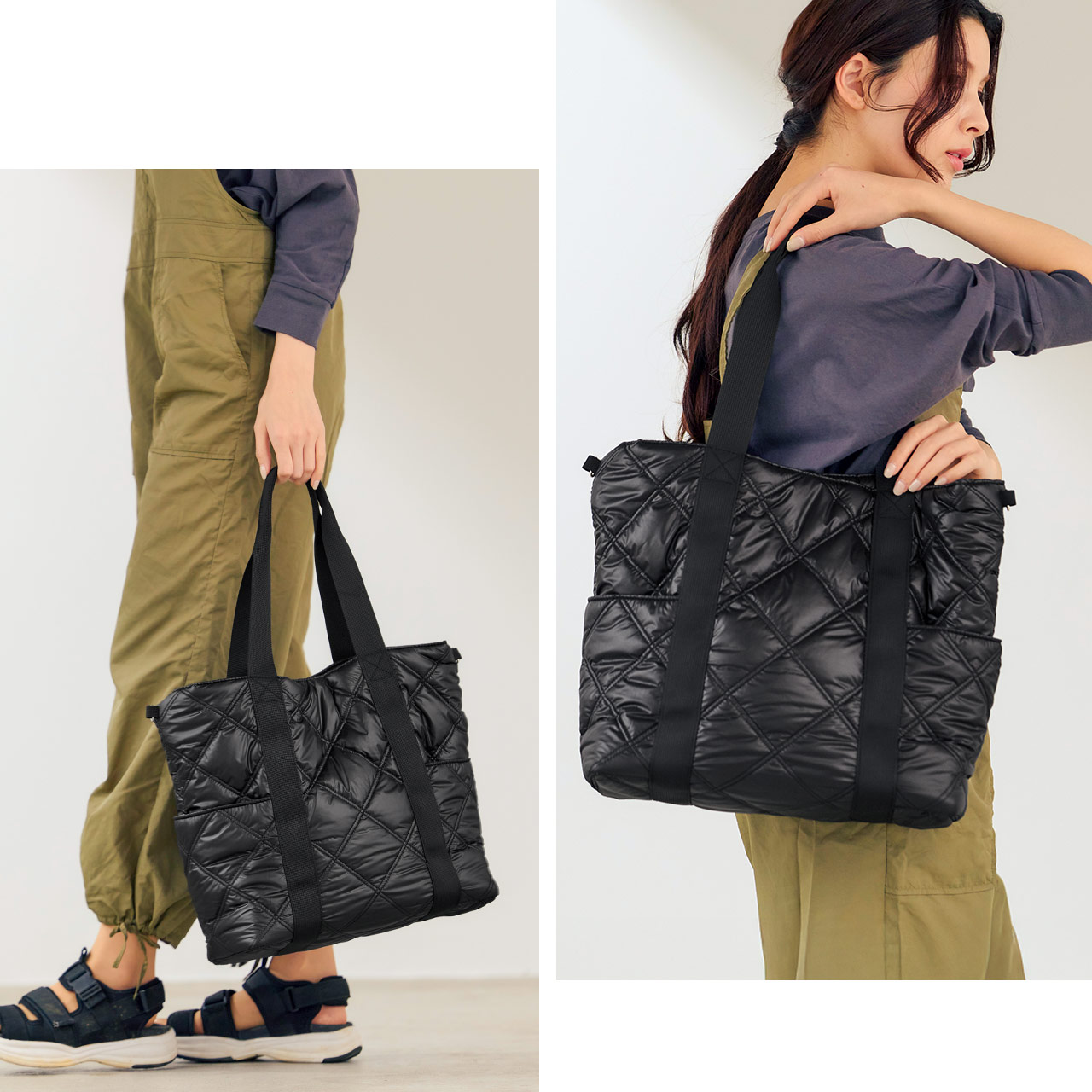 mieno ナイロン キルティング トート バッグ ショルダーベルト 2way マザーズバッグ ミエノ ブラック
