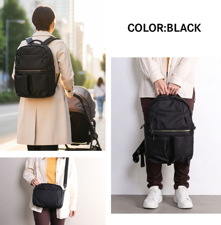 スマートマザーズリュック 多機能 ショルダーポーチ付き キャリーオン ベビーカー 2way