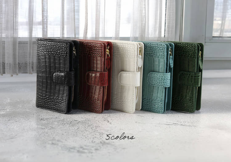 牛革 二つ折り財布 クロコダイル型押し